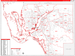 Fort Myers-Cape Coral Metro Area Wall Map Red Line Style 2026
